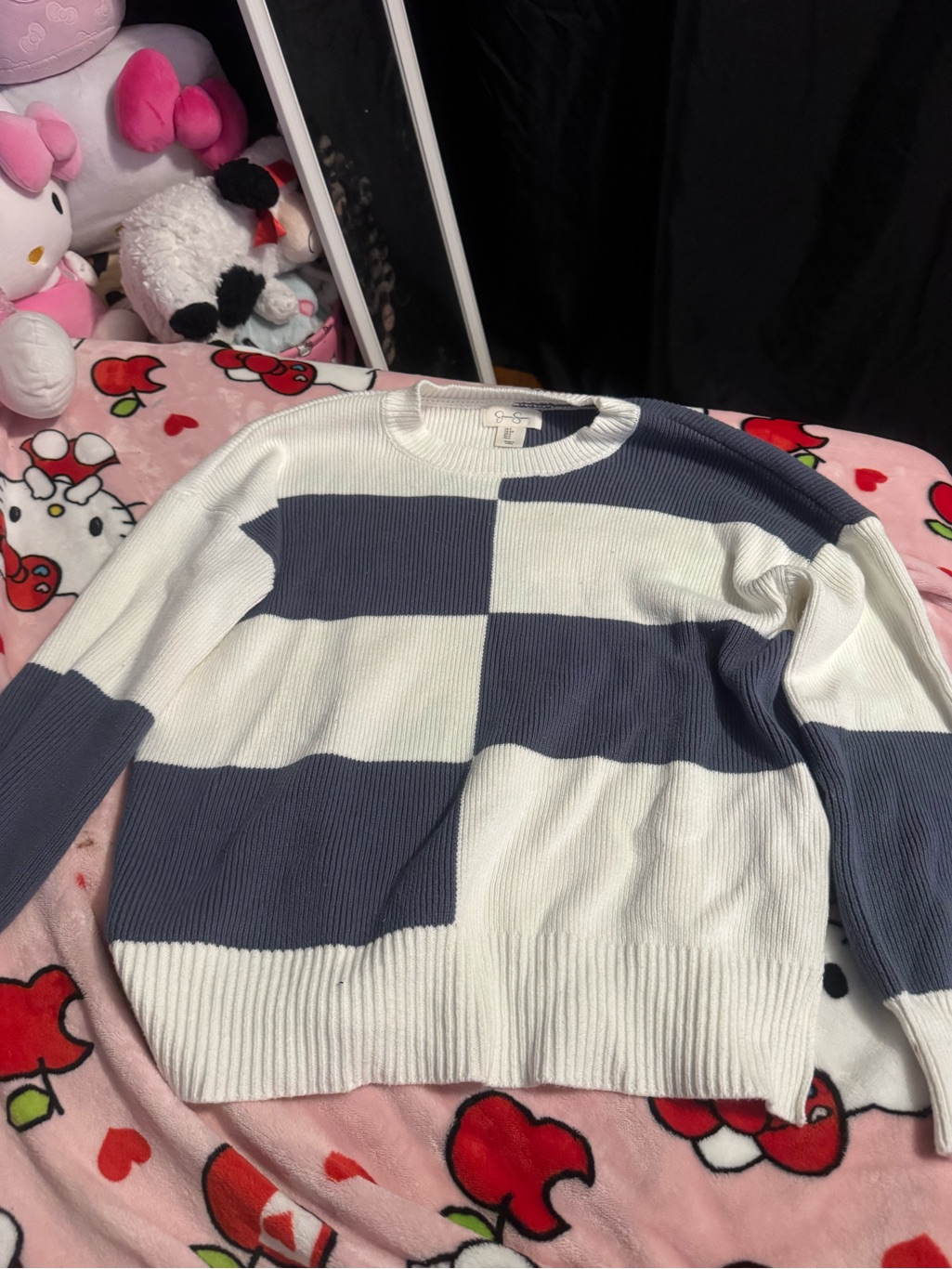Jessica Simpson White And Blue Block Stripe Sweater